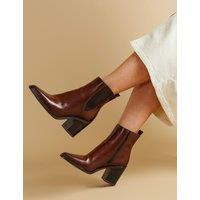 Jones Bootmaker Leather Block Heel Pointed Ankle Boots Brown