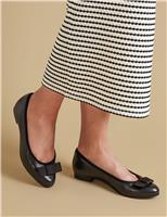 Jones Bootmaker Wide Fit Leather Bow Flat Pumps Black