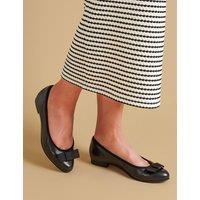 Jones Bootmaker Wide Fit Leather Bow Flat Pumps Black