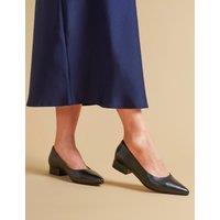 Wide Fit Leather Block Heel Court Shoes