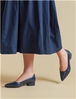 Wide Fit Leather Block Heel Court Shoes