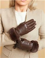 Leather Faux Fur Cuffed Warm Lined Gloves
