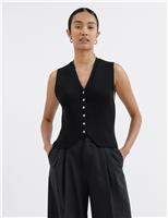Pure Cotton Ribbed V-Neck Knitted Waistcoat