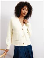 V-Neck Relaxed Cardigan with Wool