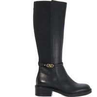 Dune London Leather Flat Knee High Boots Black