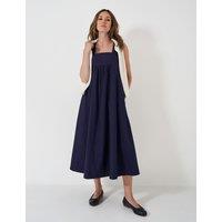 Pure Cotton Square Neck Midi Shirred Dress