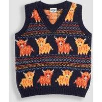 Wool Rich Highland Cow Fair Isle Knitted Vest (6 Mths-6 Yrs)