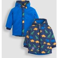 JoJo Maman Bb Dinosaur Reversible Fleece Lined Raincoat (1-6 Yrs) Navy Mix