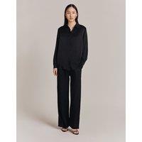 Ghost Satin Drawstring Wide Leg Trousers Black