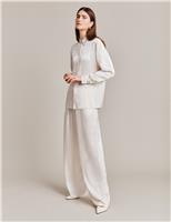 Satin Drawstring Wide Leg Trousers