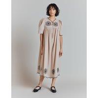 Pure Cotton Embroidered Midi Smock Dress