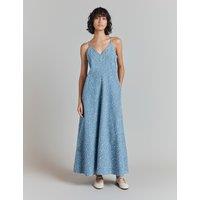 Pure Cotton Denim Embroidered Midi Slip Dress