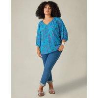 Paisley Gathered V-neck Top