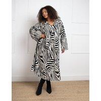 Zebra Print V-Neck Midi Swing Dress