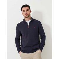 Crew Clothing Pure Cotton Half Zip Jumper Dark Navy