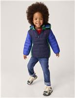 Crew Clothing Colour Block Hooded Padded Half Zip Jacket (3-12 Yrs) Navy Mix