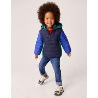 Crew Clothing Colour Block Hooded Padded Half Zip Jacket (3-12 Yrs) Navy Mix