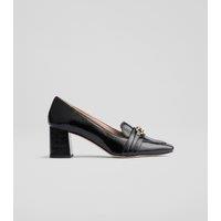 Leather Chain Detail Block Heel Loafers