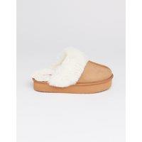 Faux Fur Cuff Flatform Mule Slippers