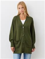 Finery London Cotton Rich V-Neck Button Front Cardigan Green