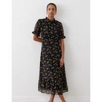 Floral Crew Neck Midi Tea Dress