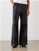Finery London Leather Wide Leg Trousers Black