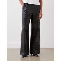 Finery London Leather Wide Leg Trousers Black
