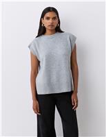 Finery London Crew Neck Split Hem Knitted Vest with Wool Natural