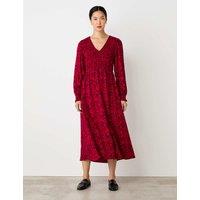 Printed V-Neck Midi Smock Dress