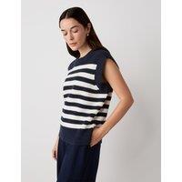 Cotton Rich Striped Split Hem Knitted Vest