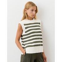 Finery London Cotton Rich Striped Split Hem Knitted Vest Green Mix