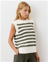 Cotton Rich Striped Split Hem Knitted Vest