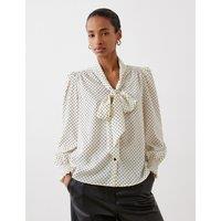Crepe Polka Dot Tie Neck Blouse