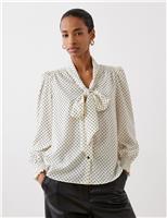 Crepe Polka Dot Tie Neck Blouse