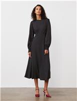 Finery London Polka Dot Blouson Sleeve Midi Waisted Dress Red Mix