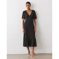 Polka Dot V-Neck Midi Tiered Dress