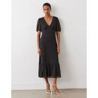 Polka Dot V-Neck Midi Tiered Dress