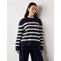 Cotton Rich Striped Ribbed Crew Neck Jumper