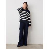 Cotton Rich Striped Ribbed Crew Neck Jumper