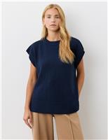 Crew Neck Split Hem Knitted Vest with Wool