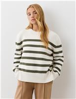 Finery London Cotton Rich Striped Ribbed Crew Neck Jumper Green Mix