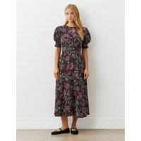 Crepe Floral Midi Waisted Dress