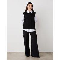 Cable Knit Crew Neck Split Hem Knitted Vest
