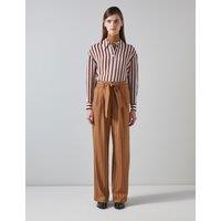 Striped Pleat Front Belted Wide Leg Trousers