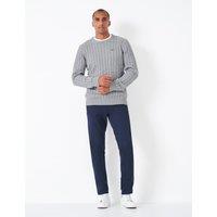 Crew Clothing Pure Cotton Cable Crew Neck Jumper Grey Marl