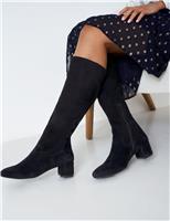 Suede Block Heel Knee High Boots