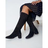 Crew Clothing Suede Block Heel Knee High Boots Black