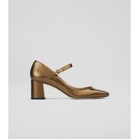 Leather Patent Block Heel Court Shoes