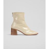 Leather Block Heel Square Toe Ankle Boots