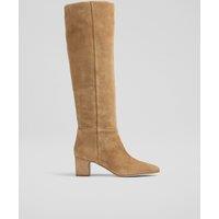 Suede Block Heel Knee High Boots